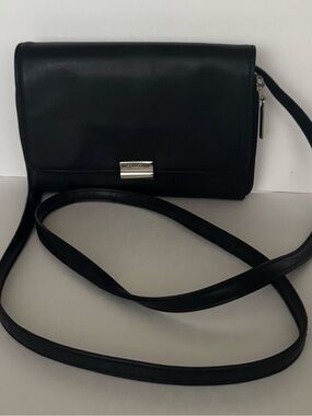 Liz Claiborne Black Leather Crossbody with Silver Hardware